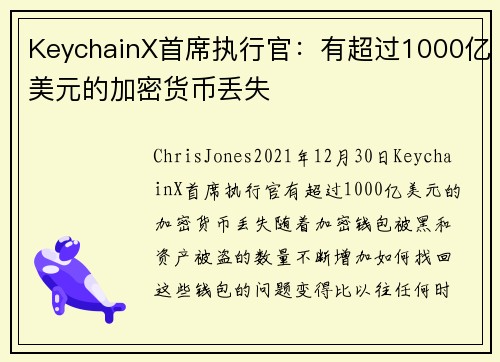 KeychainX首席执行官：有超过1000亿美元的加密货币丢失 