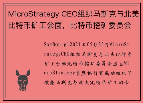 MicroStrategy CEO组织马斯克与北美比特币矿工会面，比特币挖矿委员会成立 